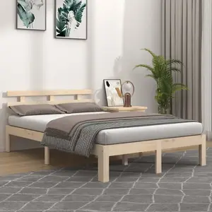 vidaXL Cadre de lit bois massif 140x190 cm pas cher