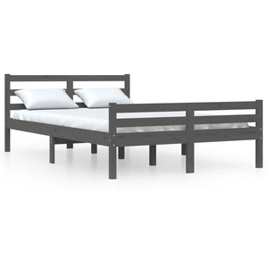vidaXL Cadre de lit Gris Bois massif 140x200 cm pas cher
