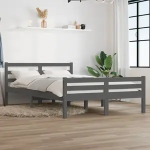 vidaXL Cadre de lit Gris Bois massif 120x200 cm pas cher