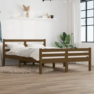 vidaXL Cadre de lit Marron miel Bois massif 140x190 cm pas cher