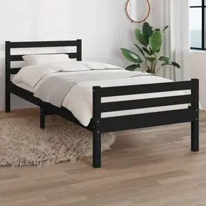 vidaXL Cadre de lit Noir Bois massif 100x200 cm pas cher