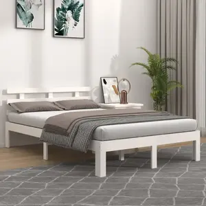 vidaXL Cadre de lit Blanc Bois massif 150x200 cm Très grand pas cher
