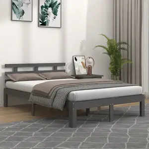 vidaXL Cadre de lit Gris Bois massif 150x200 cm Très grand pas cher