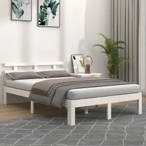 vidaXL Cadre de lit Blanc Bois massif 140x200 cm pas cher