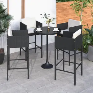 vidaXL Tabourets de bar lot de 4 avec coussins noir résine tressée pas cher