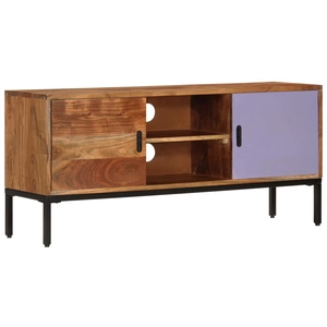 vidaXL Meuble TV Marron miel et gris 110x30x50 cm Bois massif d'acacia pas cher