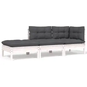 vidaXL Salon de jardin 3 pcs avec coussins Blanc Bois de pin solide pas cher