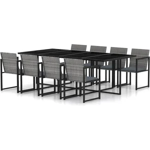 vidaXL Mobilier à dîner de jardin 9pcs et coussins Résine tressée Gris pas cher