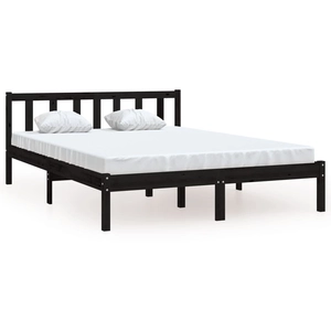 vidaXL Cadre de lit Noir Bois de pin massif 135x190 cm Double pas cher