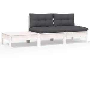 vidaXL Salon de jardin 3 pcs avec coussins Blanc Bois de pin massif pas cher