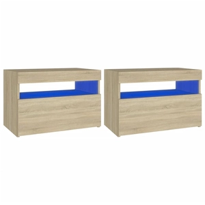 vidaXL Tables de chevet à LED 2 pcs Chêne sonoma 60x35x40 cm pas cher