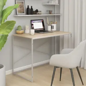 vidaXL Bureau d'ordinateur Blanc et chêne 110x60x70 cm Aggloméré pas cher