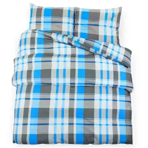 vidaXL Ensemble de housse de couette Bleu et gris 200x200 cm Coton pas cher