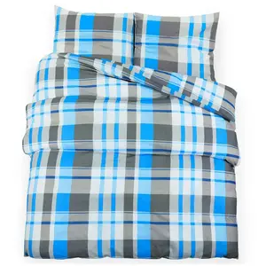 vidaXL Ensemble de housse de couette Bleu et gris 200x200 cm Coton pas cher
