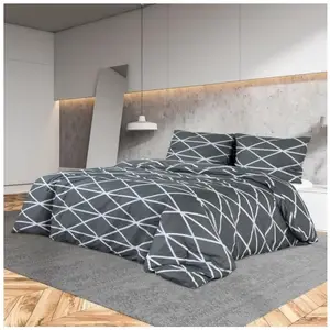 vidaXL Ensemble de housse de couette Gris 200x200 cm Coton pas cher