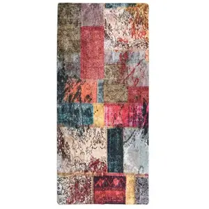vidaXL Tapis lavable antidérapant Patchwork 80x300 cm Multicolore pas cher