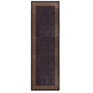 vidaXL Tapis lavable antidérapant 80x300 cm Noir et doré pas cher