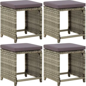 vidaXL Tabourets de jardin 4 pcs avec coussins Résine tressée Gris pas cher