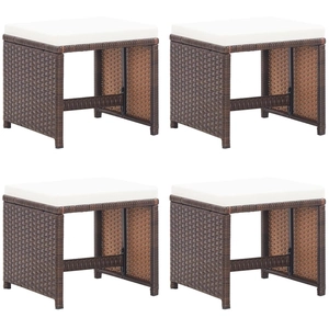 vidaXL - Tuinkrukken - 4 - st - met - kussens - poly - rattan - bruin pas cher