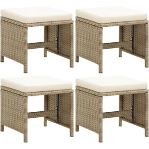 vidaXL Tabourets de jardin 4 pcs avec coussins Résine tressée Beige pas cher