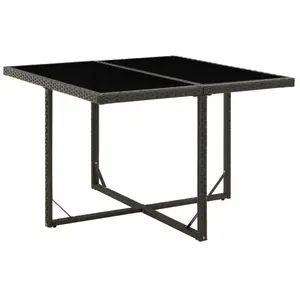 vidaXL Table de jardin Noir 109x107x74 cm Résine tressée et verre pas cher