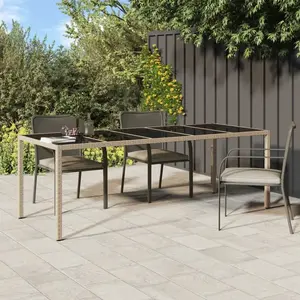 vidaXL Table de jardin Beige 250x100x75 cm Verre trempé et poly rotin pas cher