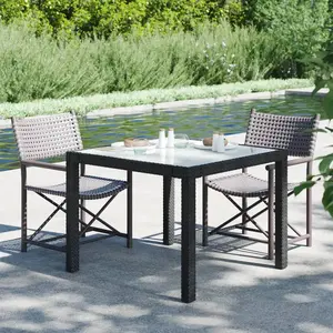 vidaXL Table de jardin 90x90x75 cm Verre trempé et résine tressée Noir pas cher