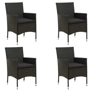 vidaXL Chaises de jardin avec coussins 4 pcs Résine tressée Noir pas cher