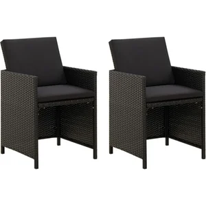 vidaXL Chaises de jardin 2 pcs avec coussins Résine tressée Noir pas cher