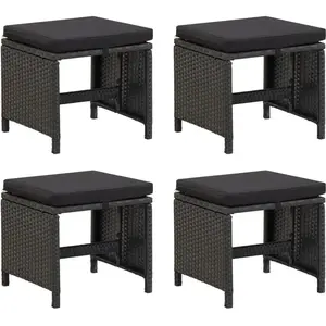 vidaXL Tabourets de jardin 4 pcs avec coussins Résine tressée Noir pas cher
