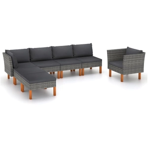 vidaXL Salon de jardin 7 pcs Résine tressée et bois d'eucalyptus Gris pas cher