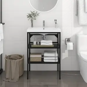 vidaXL Cadre de lavabo de salle de bain Noir 59x38x83 cm Fer pas cher