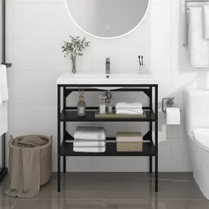 vidaXL Cadre de lavabo de salle de bain Noir 79x38x83 cm Fer pas cher
