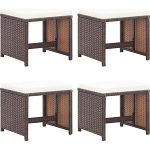 vidaXL - Tuinkrukken - 4 - st - met - kussens - poly - rattan - bruin pas cher