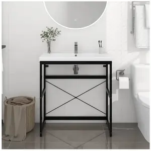 vidaXL Cadre de lavabo de salle de bain Noir 79x38x83 cm Fer pas cher