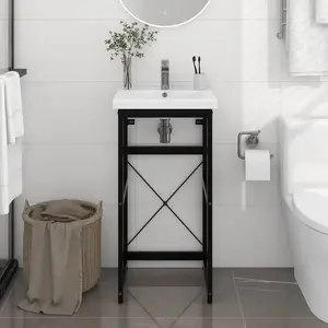 vidaXL Cadre de lavabo de salle de bain Noir 40x38x83 cm Fer pas cher