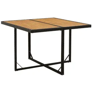 vidaXL Table de jardin Noir 109x107x74 cm Résine tressée bois massif pas cher