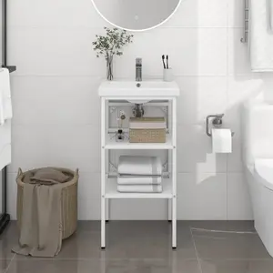 vidaXL Cadre de lavabo de salle de bain Blanc 40x38x83 cm Fer pas cher