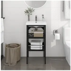 vidaXL Cadre de lavabo de salle de bain Noir 40x38x83 cm Fer pas cher