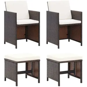 vidaXL Jeu de chaise et tabouret de jardin 4 pcs Résine tressée Marron pas cher