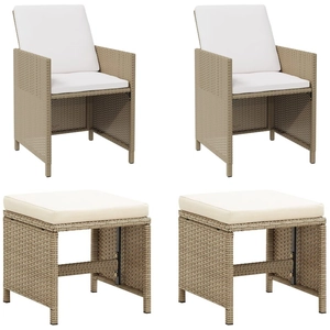 vidaXL Chaises de jardin avec tabourets 2 pcs Résine tressée Beige pas cher