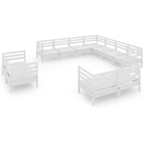 vidaXL Salon de jardin 11 pcs Bois de pin massif Blanc pas cher