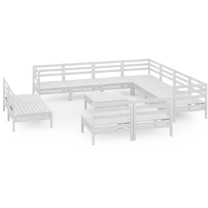 vidaXL Salon de jardin 12 pcs Bois de pin massif Blanc pas cher