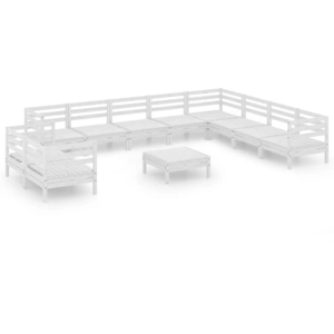 vidaXL Salon de jardin 11 pcs Bois de pin massif Blanc pas cher
