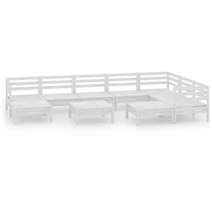 vidaXL Salon de jardin 10 pcs Bois de pin massif Blanc pas cher