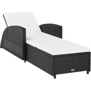 vidaXL Chaise longue avec coussin blanc crème Résine tressée Noir pas cher