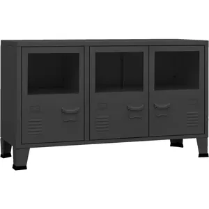 vidaXL Buffet industriel Noir 105x35x62 cm Métal et verre pas cher