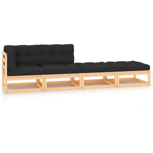 vidaXL Salon de jardin 4 pcs avec coussins Bois de pin massif pas cher