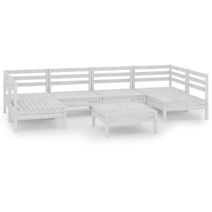 vidaXL Salon de jardin 7 pcs Blanc Bois de pin massif pas cher