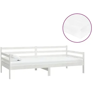 vidaXL Lit de repos avec matelas 90x200 cm Blanc Bois de pin massif pas cher